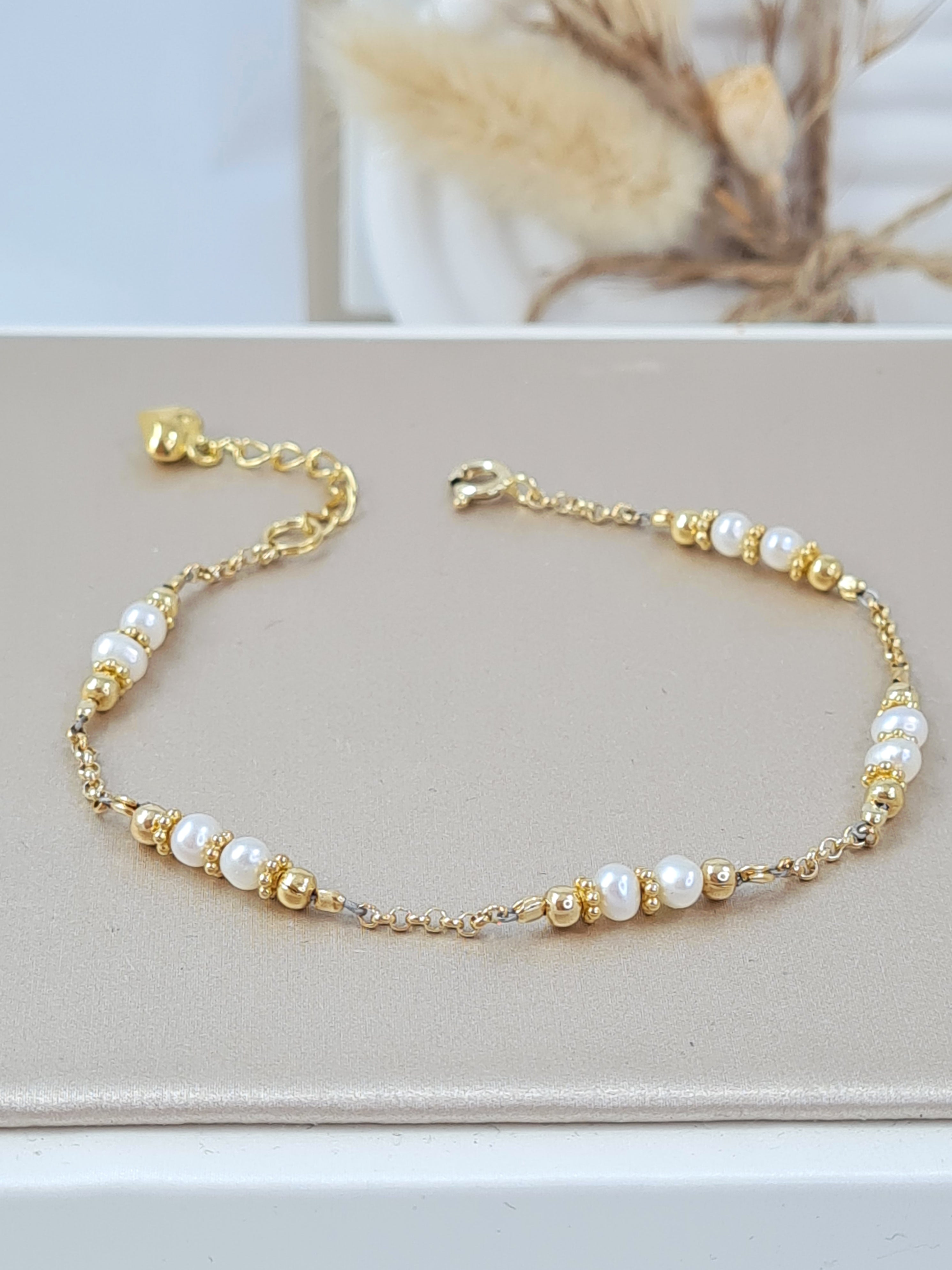 Perlenarmband Damen vergoldet 925 | Süßwasserperlen & Herz * (DAB 297)