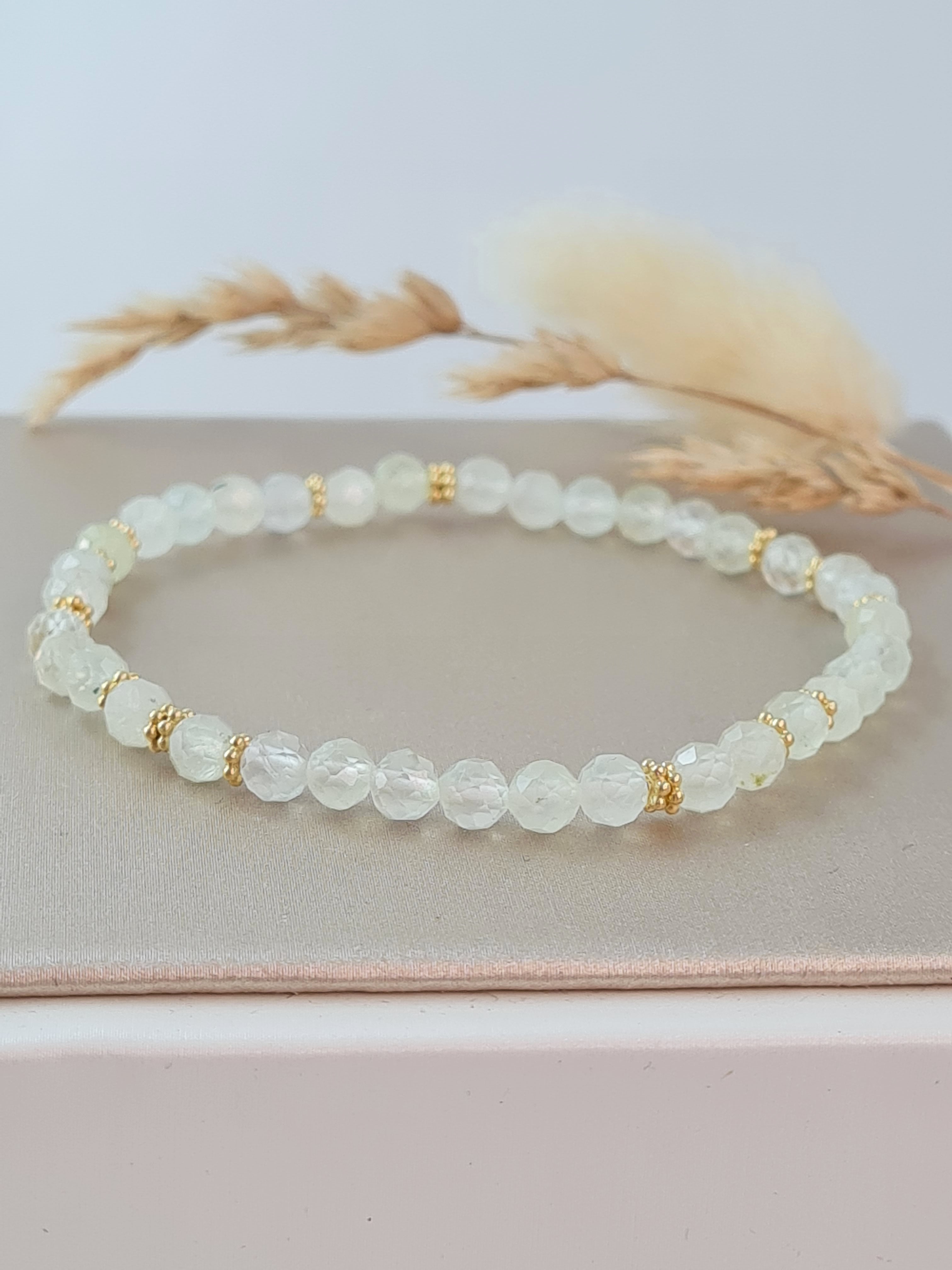 Prehnit Armband 4 mm – facettiert & vergoldet * (DAB 253)