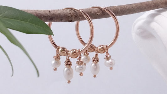 Rosegold Creolen mit Süsswasserperlen (DOS 54)