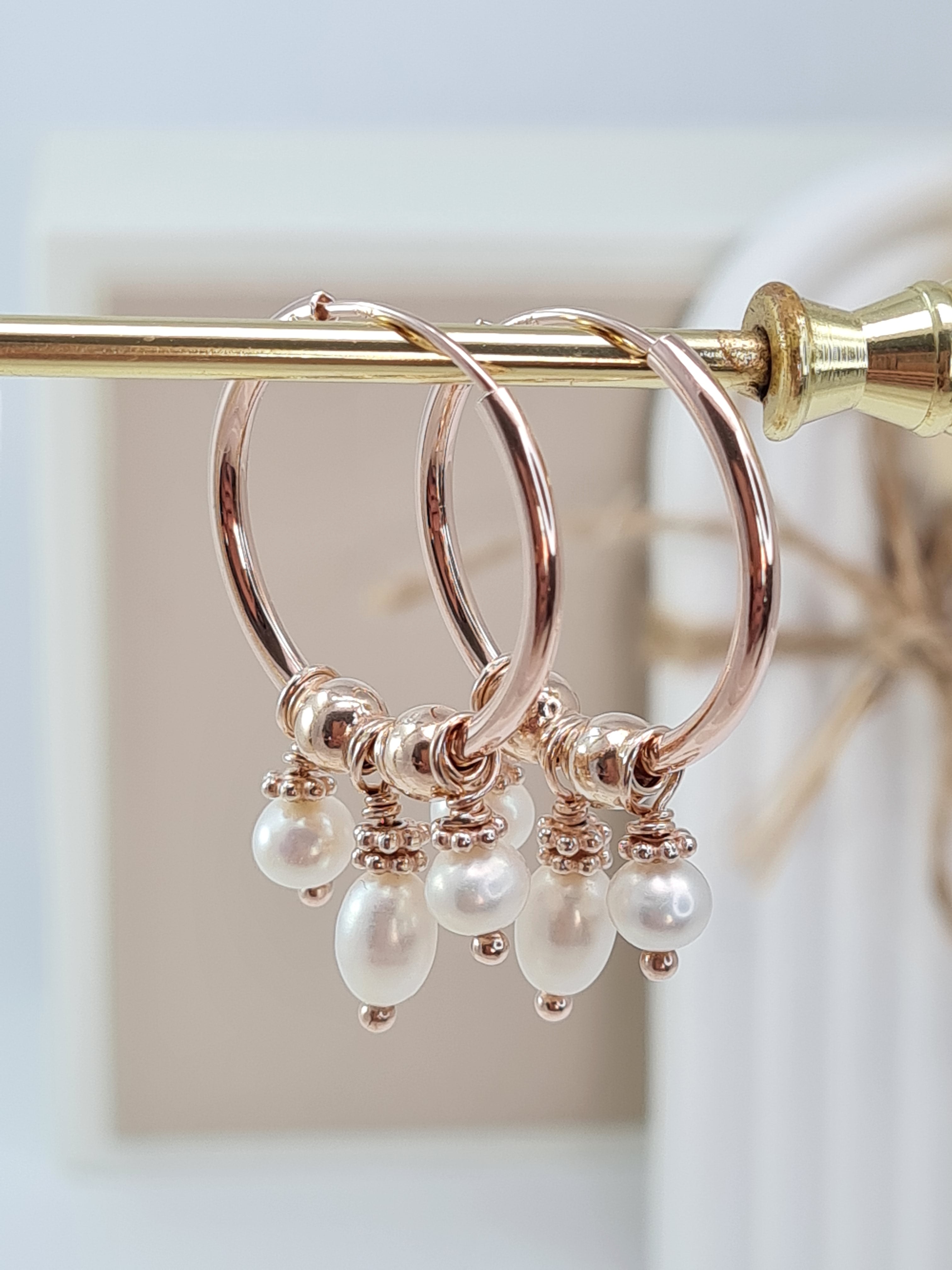 Rosegold Creolen mit Süsswasserperlen (DOS 54)