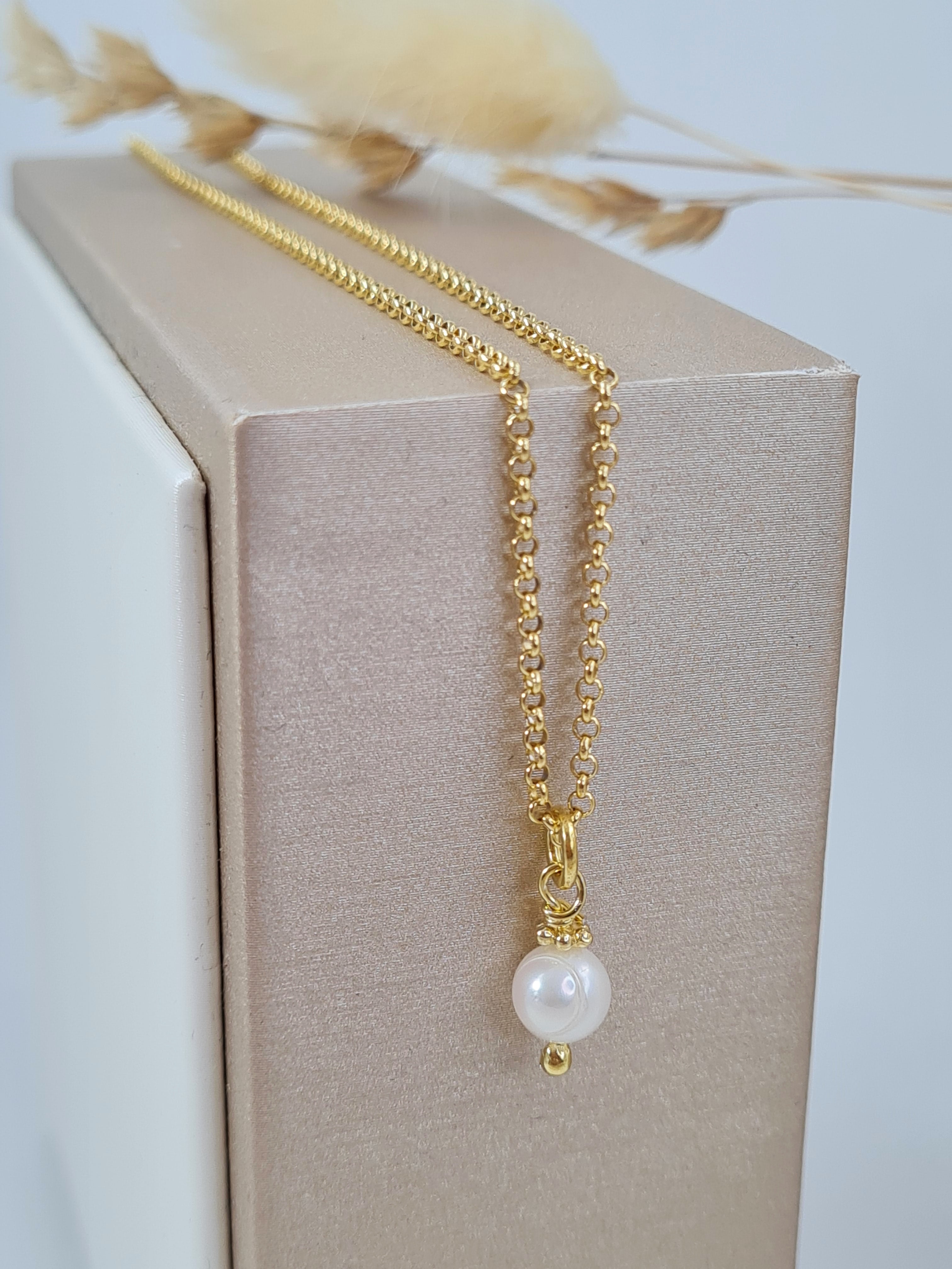 Vergoldete Perlenkette – schlichte Eleganz | Silber 925