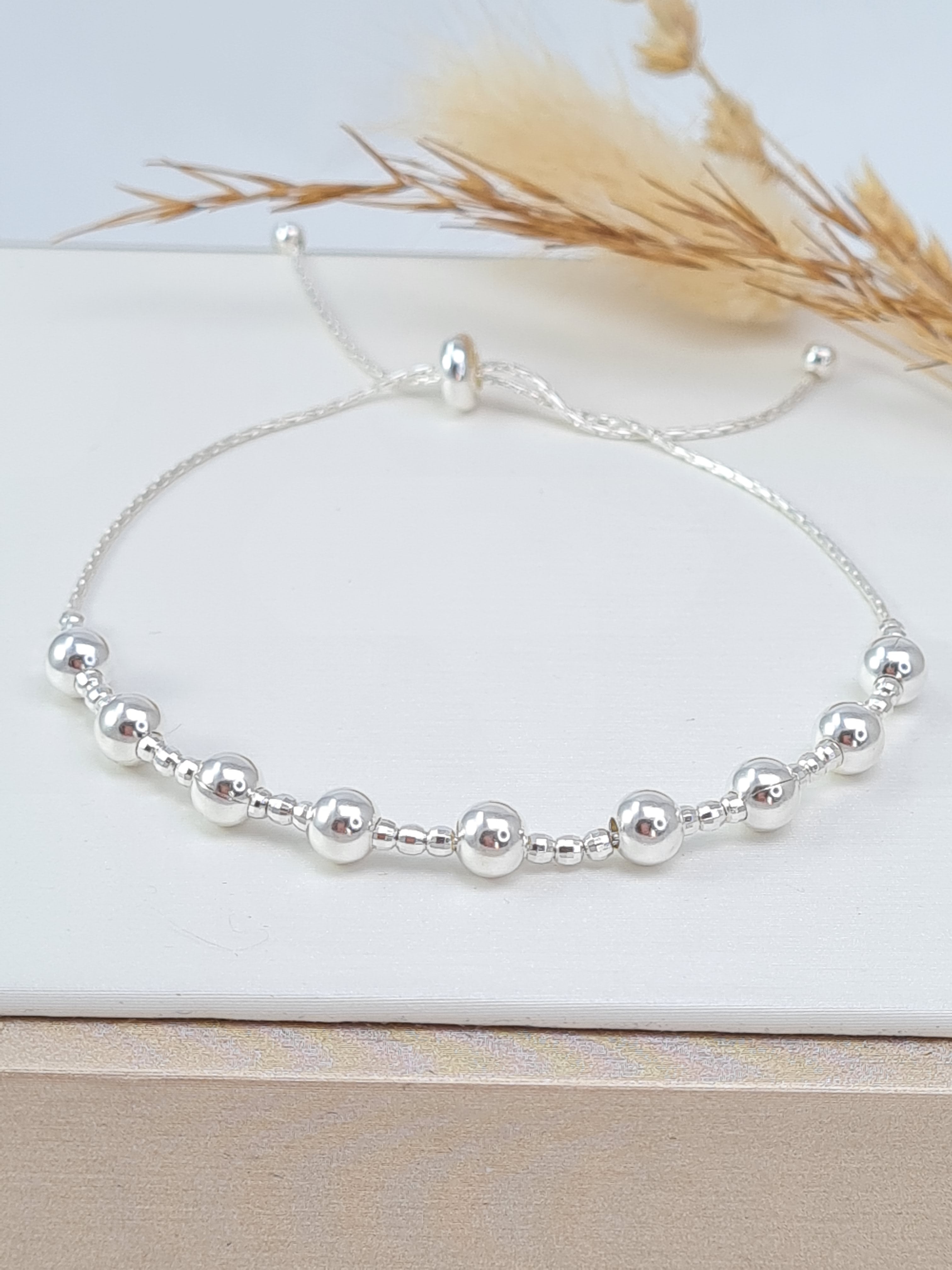 Silberarmband Damen verstellbar | 925 Sterling Silber | Kugelarmband (DABS 1)