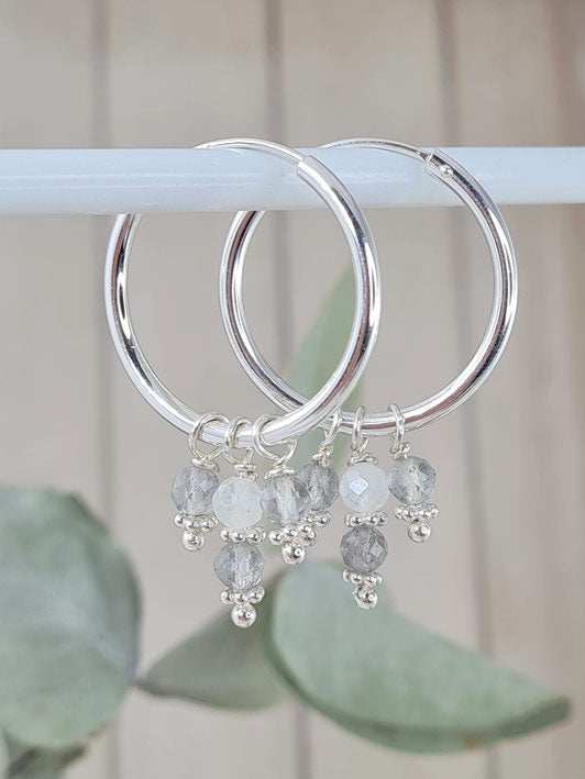 Creolen aus Sterling Silber 925, Labradorit und weissem Mondstein  (DOS 74)