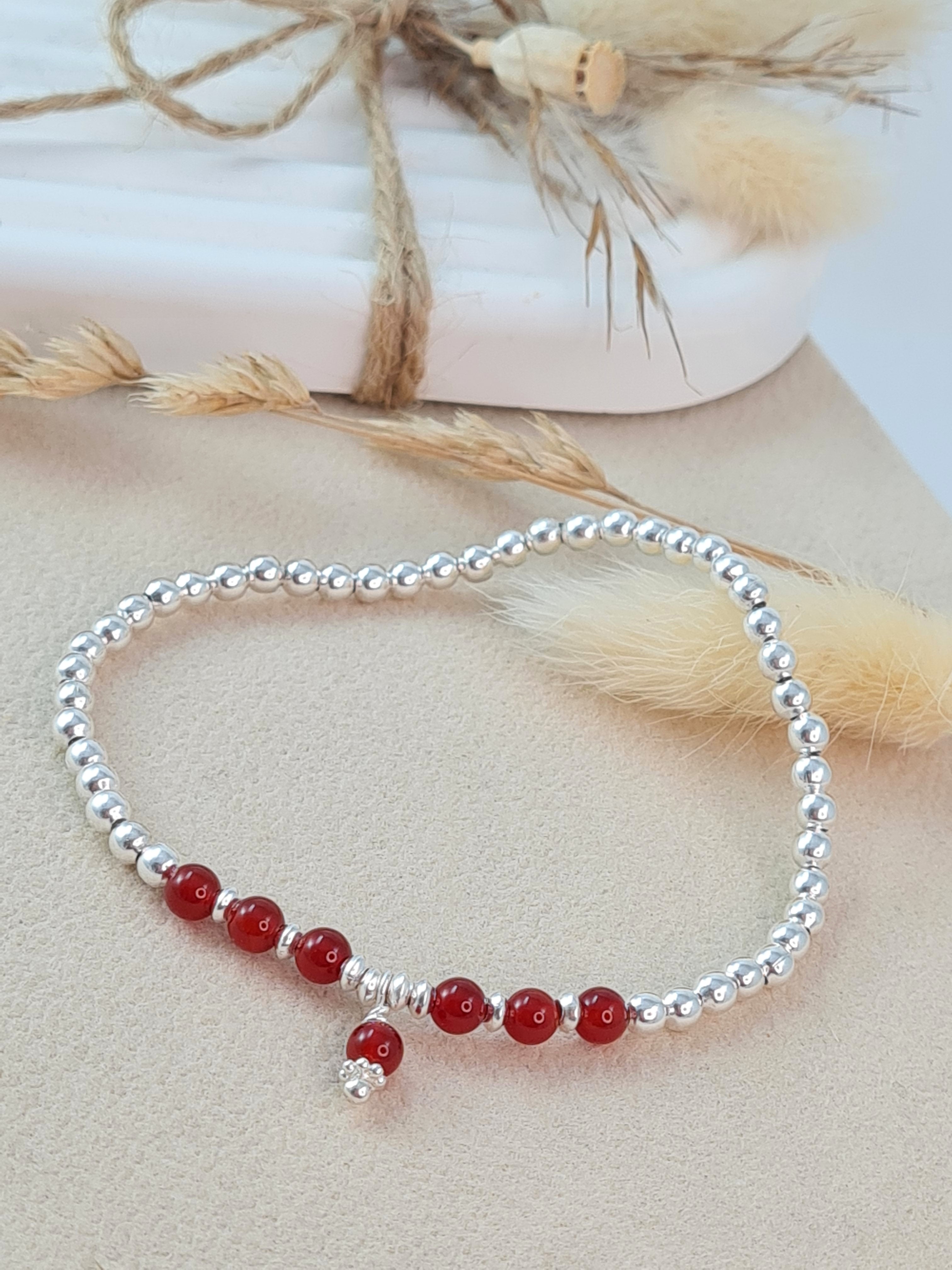 Silberkügelchen Armband mit Karneol – 925 Silber, 18 cm * (DAB 251)