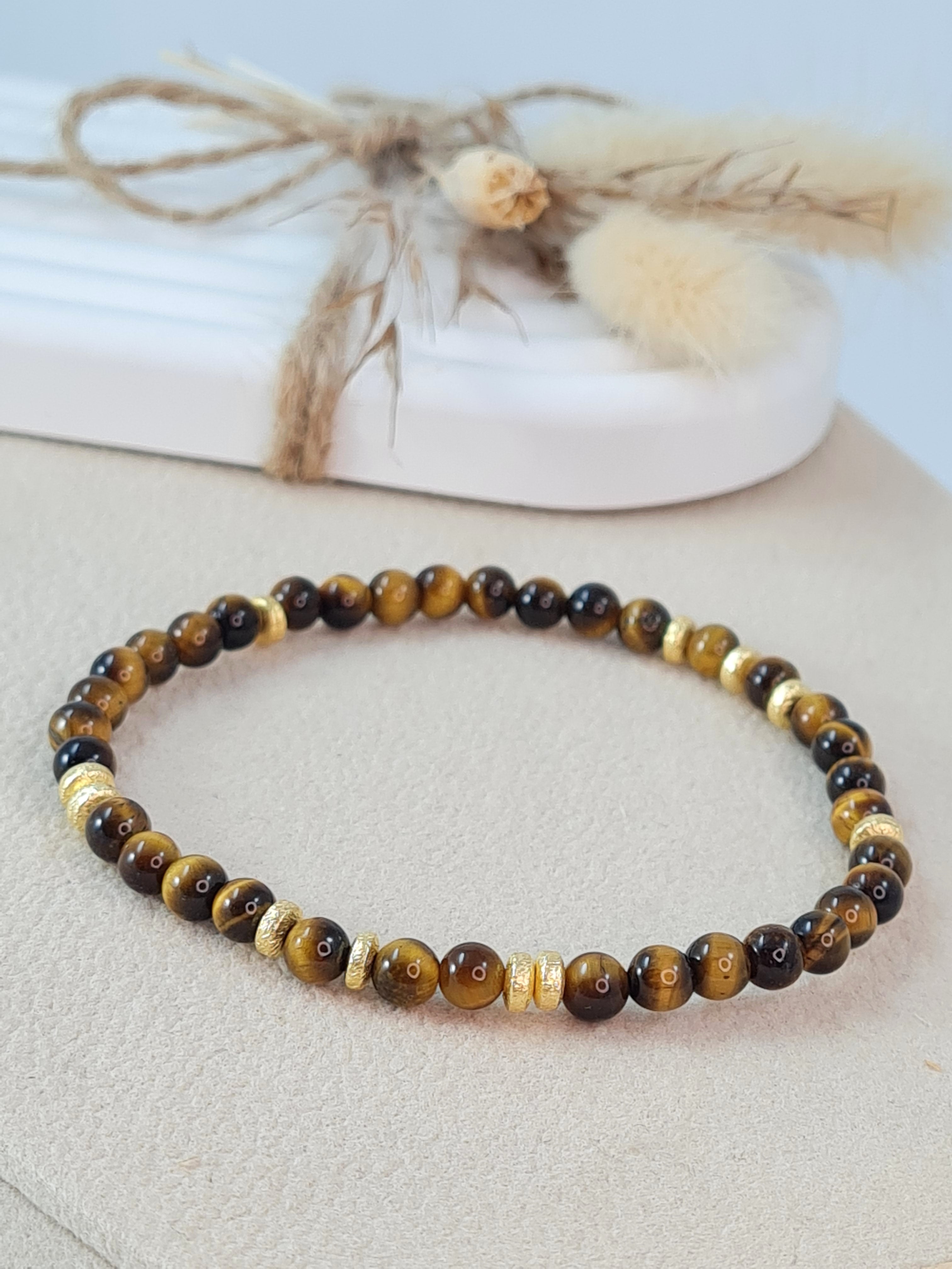 Tigerauge Armband Damen – Edelsteinarmband mit vergoldetem 925 Silber * (DAB 285)