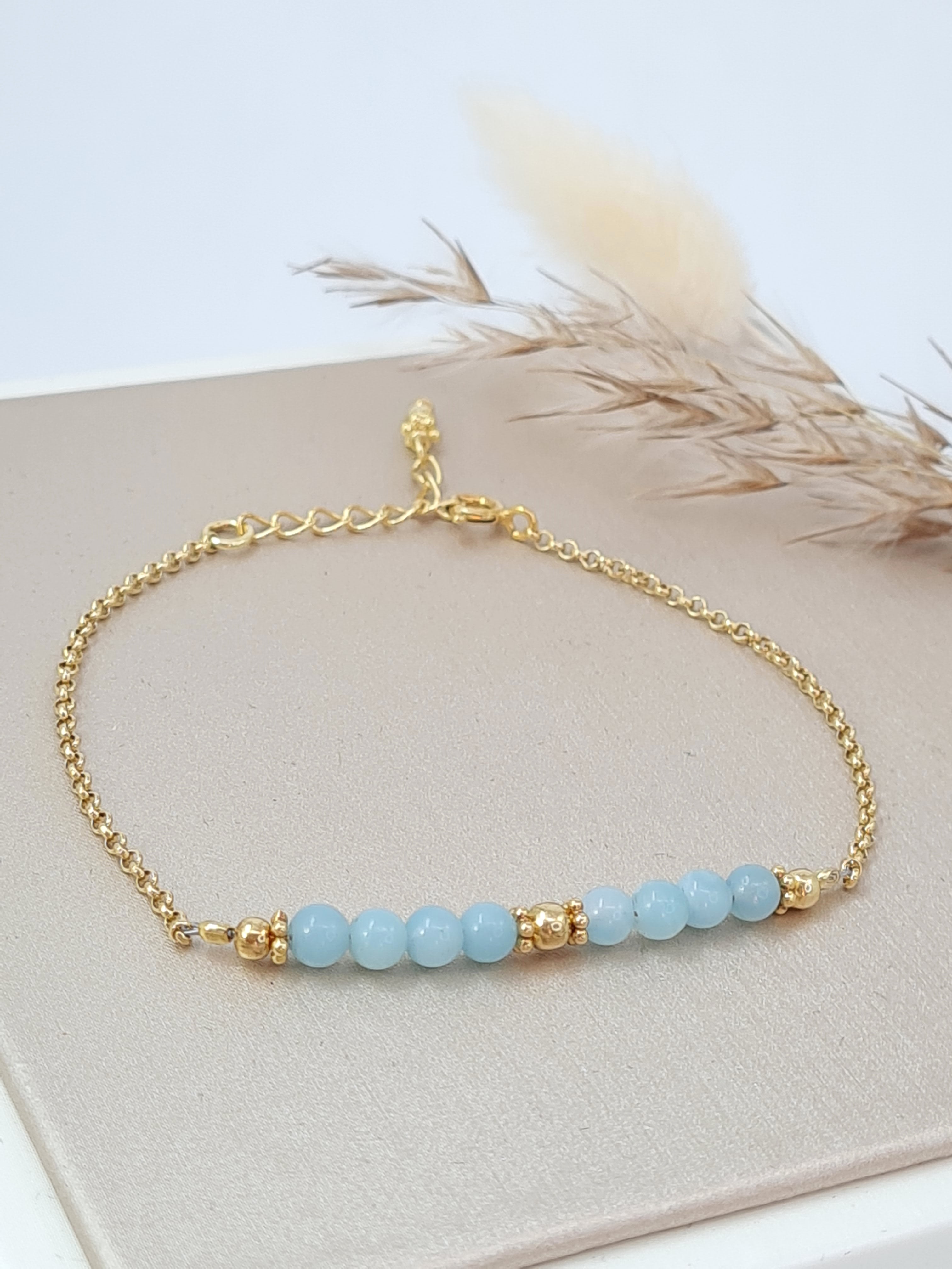 Vergoldete Amazonit Armkette 925 Silber | Verstellbar 16,5–20 cm * (DAB 293)