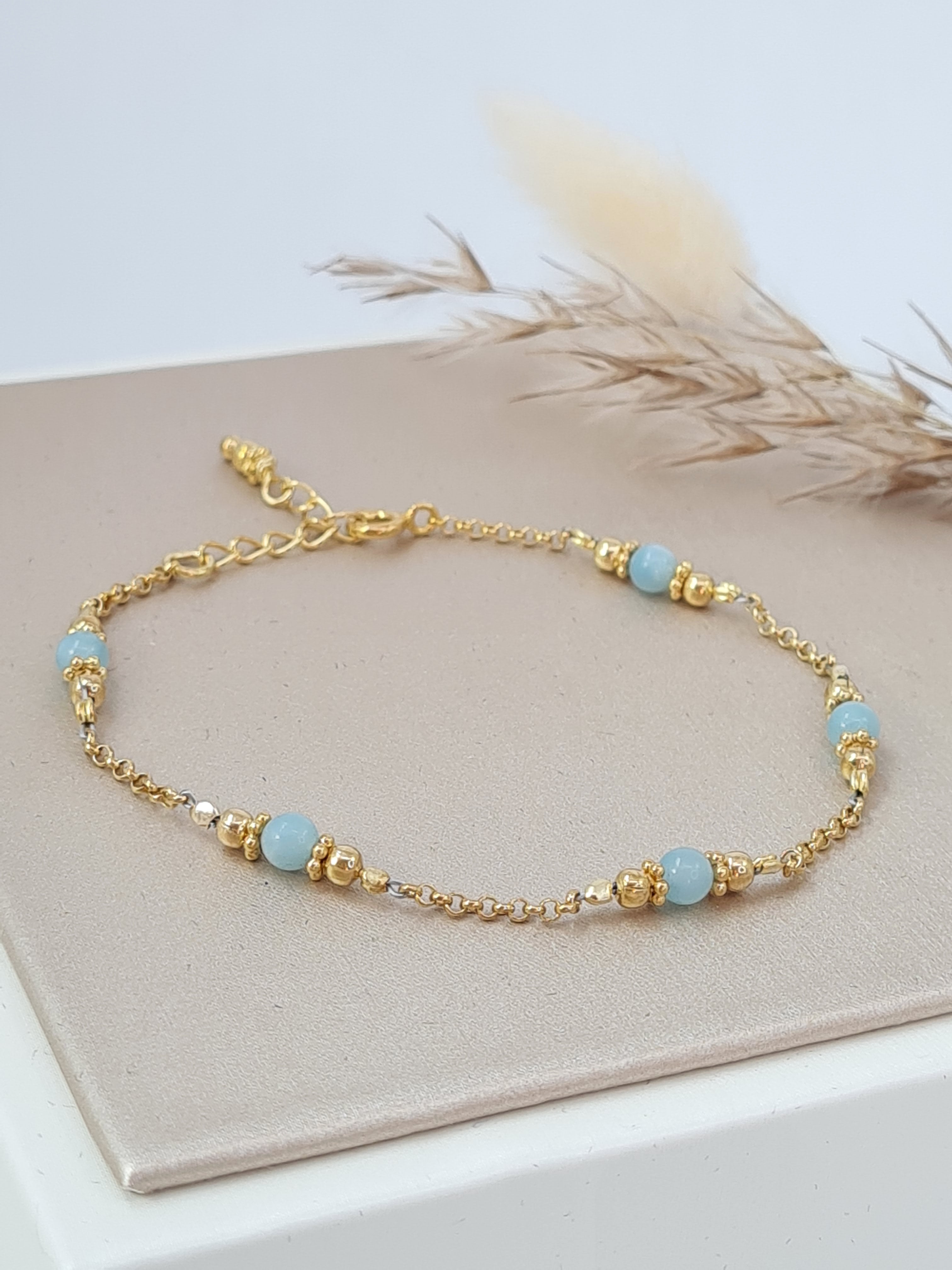 Vergoldete Amazonit Armkette 925 Silber | Verstellbar 16,5–20 cm * (DAB 292)