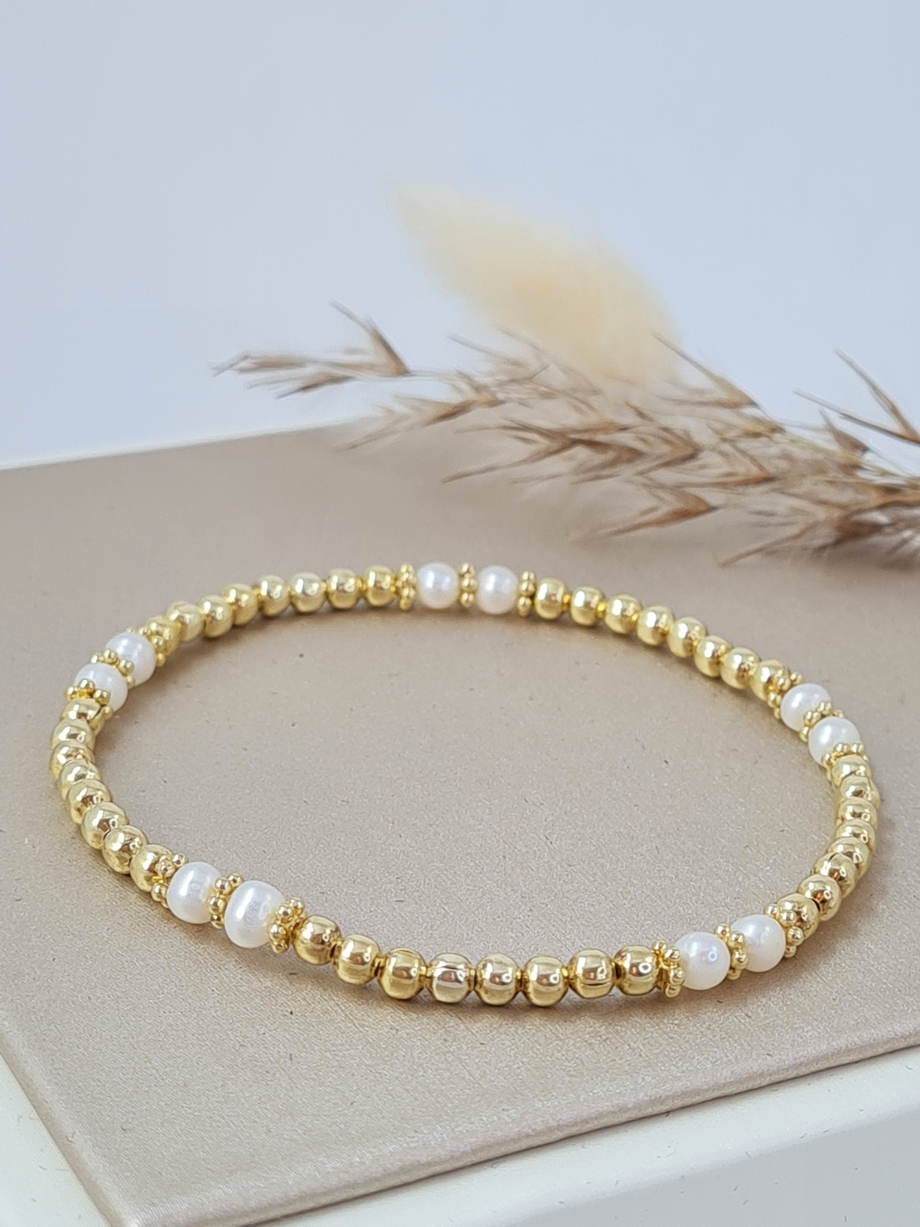 Vergoldetes Silberkügelchen-Armband mit Süsswasserperlen * (DAB 270)