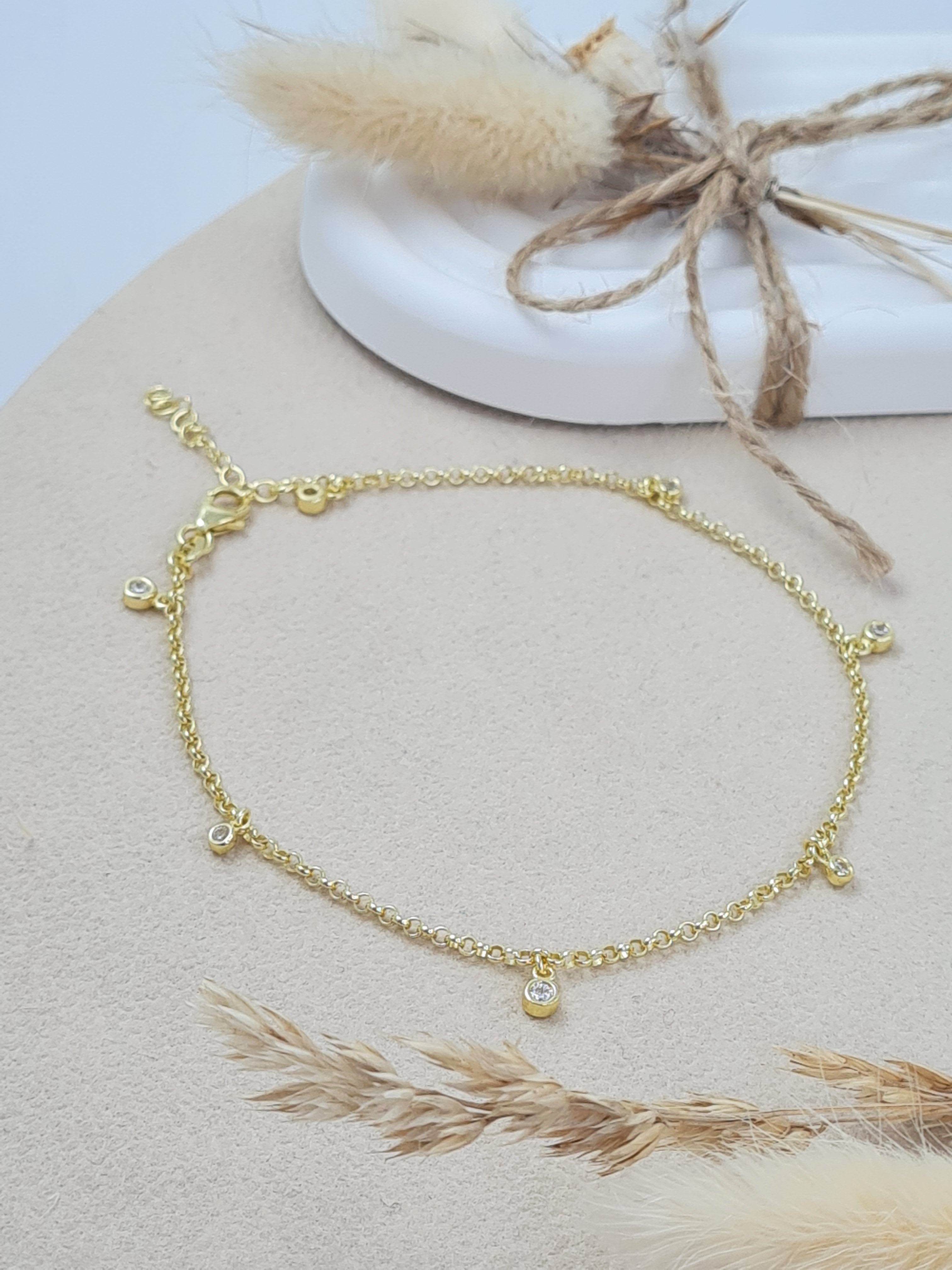 Zarte Zirkonia Fusskette | Silber Schmuck Schweiz